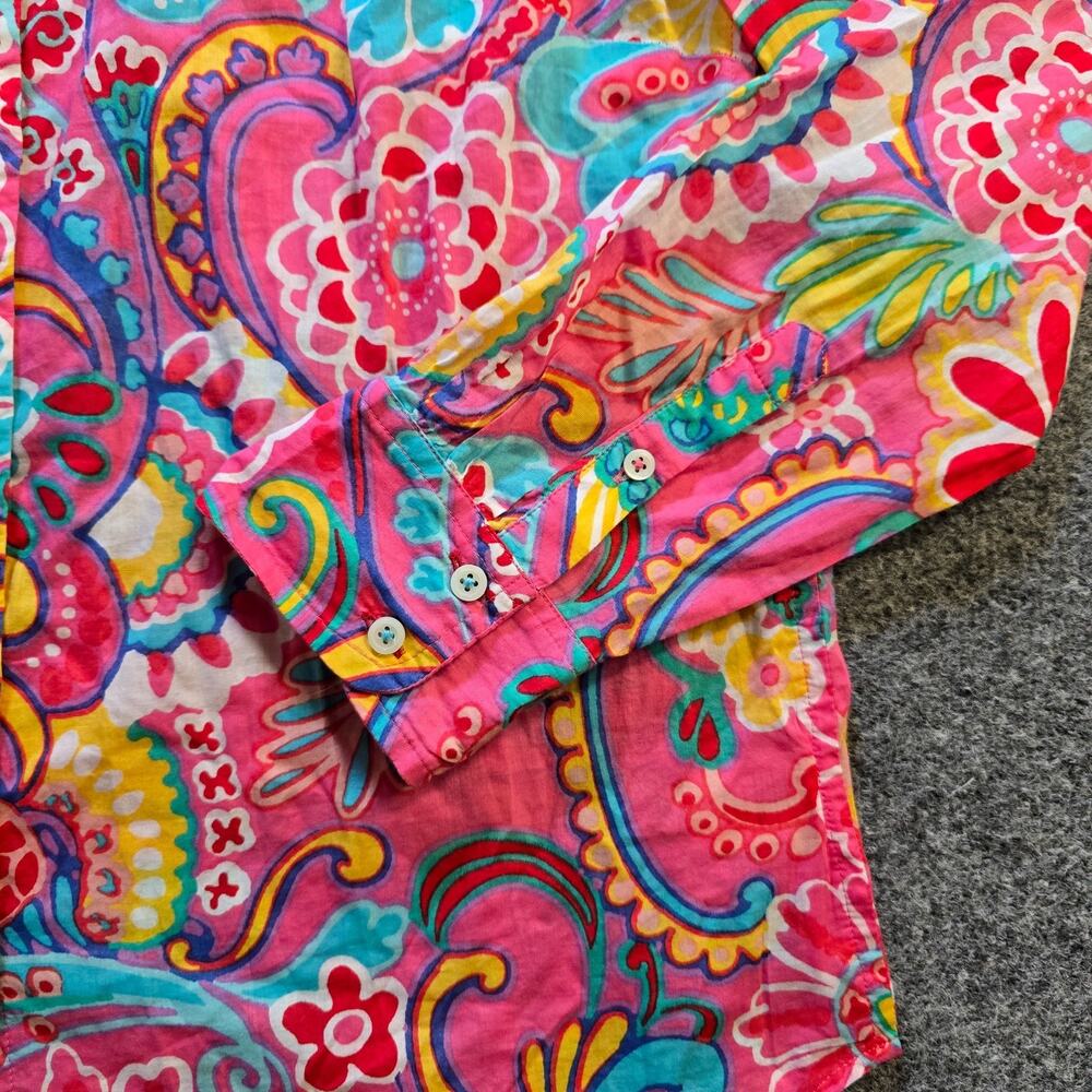 Talbots Top Womens Size Medium Pink Floral Button Up Long Sleeve Colorful Casual - Picture 3 of 9